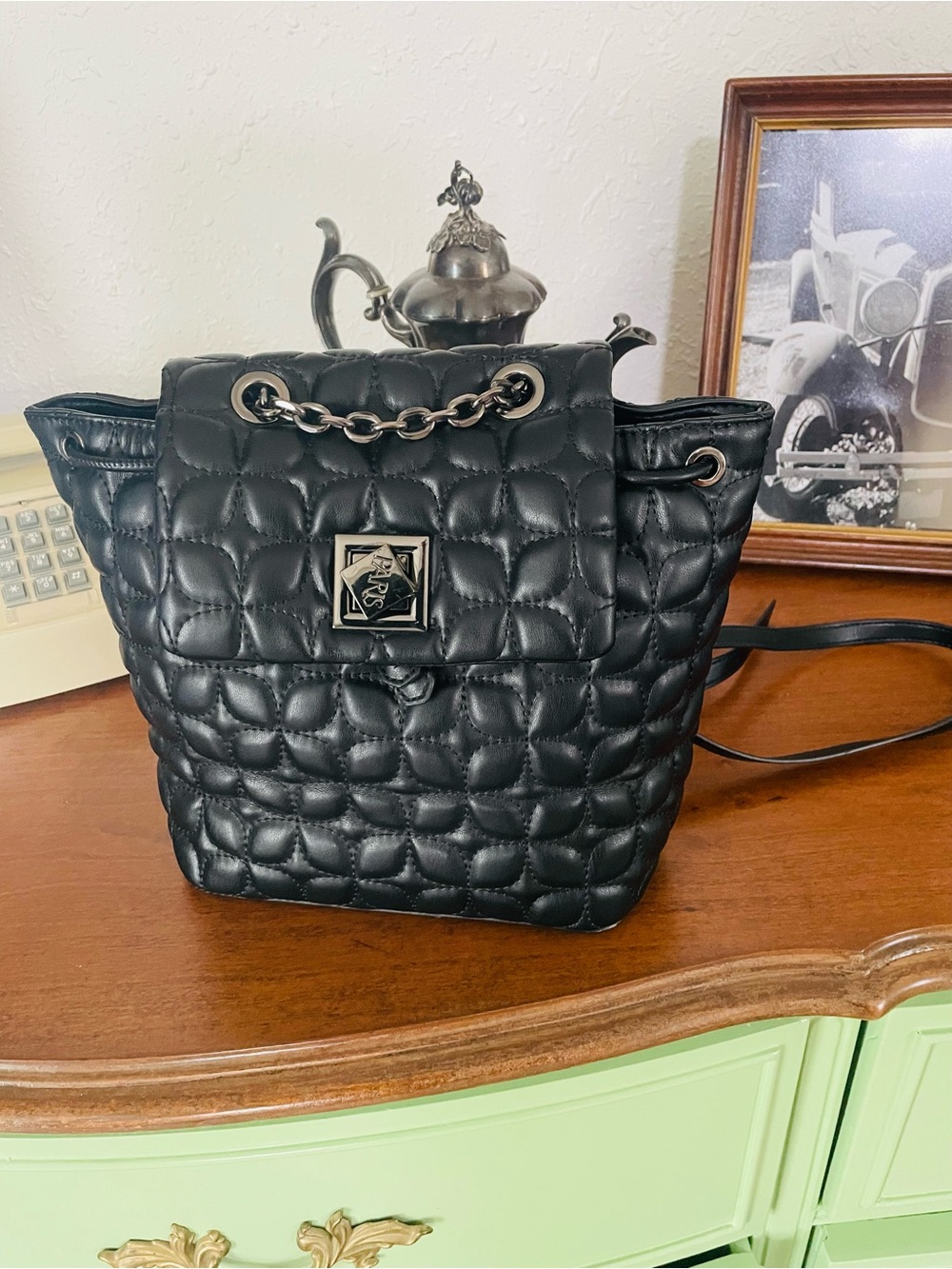 Paris Hilton Black Quilted Shoulder Bag with Chain Accent
